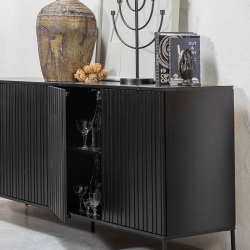 Buffet en bois pin massif avec 4 portes noir MAY