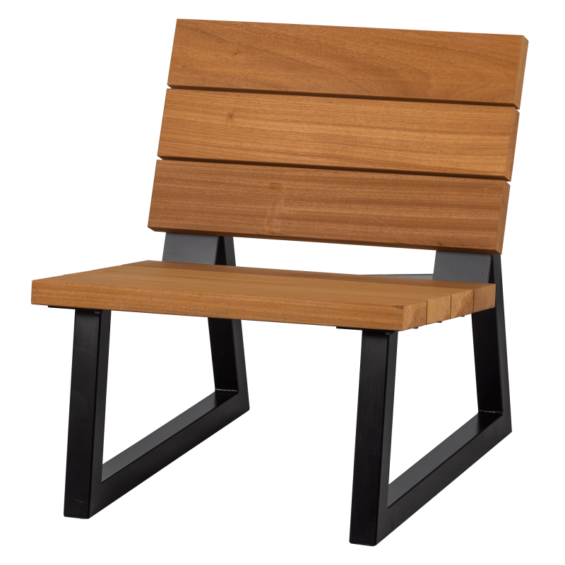 Fauteuil relaxant extérieur en bois naturel et métal noir KOBY