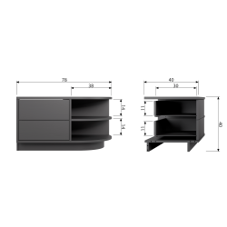Meuble TV rond droite 78cm en bois pin massif noir BUCK
