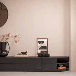 Meuble TV rond droite 78cm en bois pin massif noir BUCK