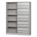 Armoire 1 porte coulissante + 2 tiroirs en bois pin massif gris PIKA