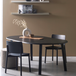 Table à manger ronde extensible en bois de chêne noir STARI