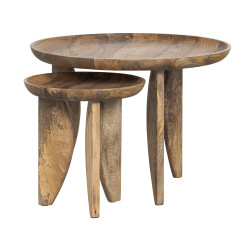 Ensemble de tables d'appoint gigognes rondes en bois de manguier LANE