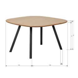 Table à manger en bois de chêne massif pieds noir 130x130cm TAURO