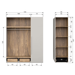 Grande armoire 3 portes en placage de noyer avec longue poignée couleur grise MAGBY