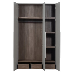 Grande armoire 3 portes en placage de noyer avec longue poignée couleur grise MAGBY