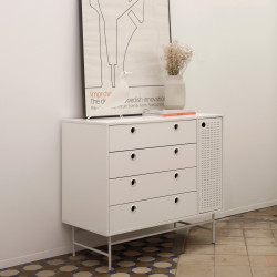 Commode 4 tiroirs 1 porte en métal perforé PUNTO