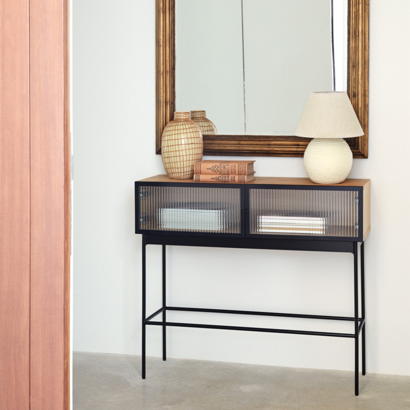 Console minimaliste en bois métal et verre BLUR