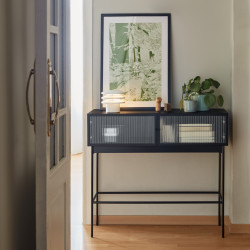 Console minimaliste en bois métal et verre BLUR