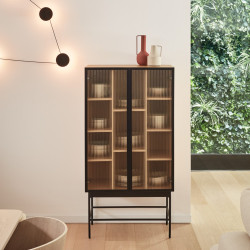 Buffet haut minimaliste en bois métal et verre BLUR