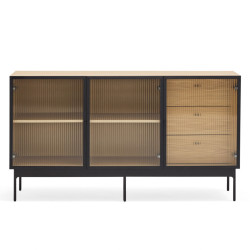 Buffet tendance 3 portes 3 tiroirs en bois et verre BLUR