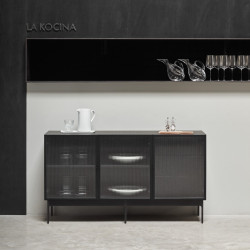 Buffet tendance 3 portes 3 tiroirs en bois et verre BLUR