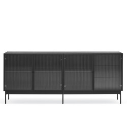Buffet contemporain 4 portes 3 tiroirs en bois et verre BLUR