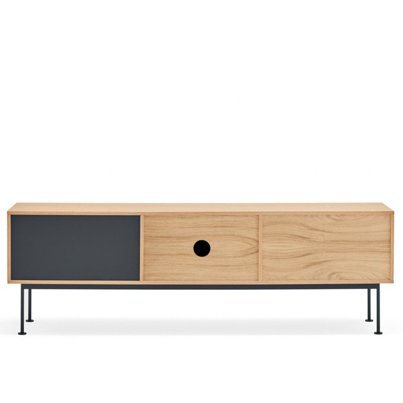 Meuble TV moderne 1 porte 2 tiroirs en bois et métal YOKO