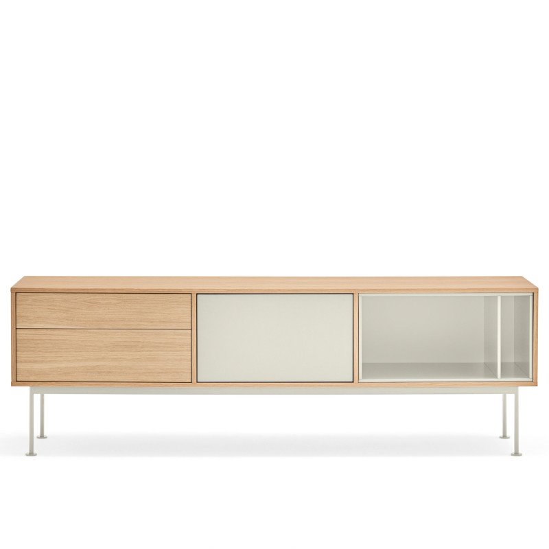 Meuble TV moderne 1 porte 2 tiroirs en bois et métal YOKO