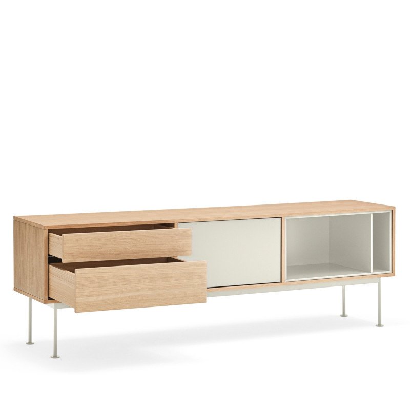 Meuble TV moderne 1 porte 2 tiroirs en bois et métal YOKO