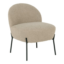 Fauteuil lounge en fausse fourure beige et pieds et métal noir MELISSA