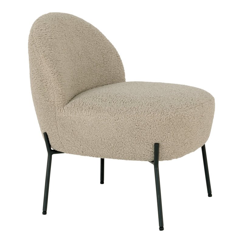 Fauteuil lounge en fausse fourure beige et pieds et métal noir MELISSA