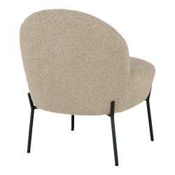 Fauteuil lounge en fausse fourure beige et pieds et métal noir MELISSA