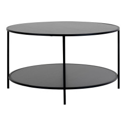 Table basse ronde 2 plateaux en bois et contour en métal noir GIVAUDE 