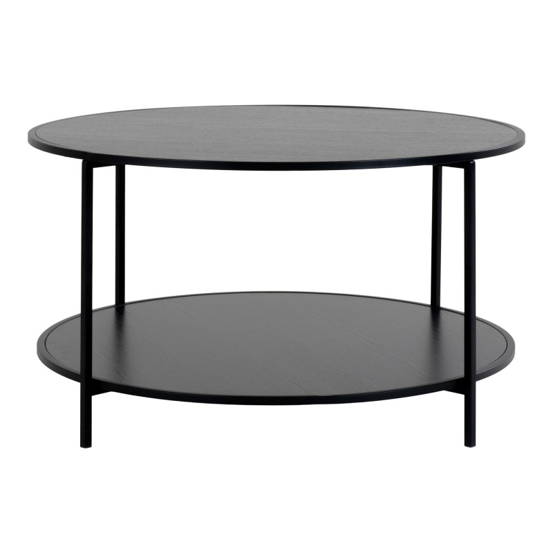Table basse ronde 2 plateaux en bois et contour en métal noir GIVAUDE 
