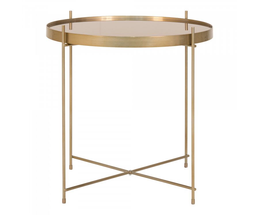 Table basse ronde contemporaine couleur laiton avec verre 48cm MEZZA