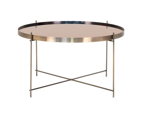 Table basse ronde contemporaine couleur laiton avec verre 70cm MEZZA