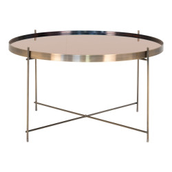 Table basse ronde contemporaine couleur laiton avec verre 70cm MEZZA