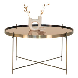 Table basse ronde contemporaine couleur laiton avec verre 70cm MEZZA