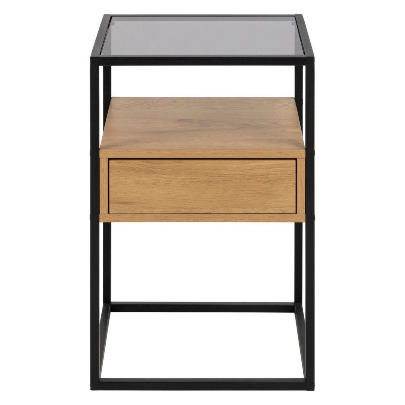 Table de chevet 1 tiroir avec plateau en verre OLFY