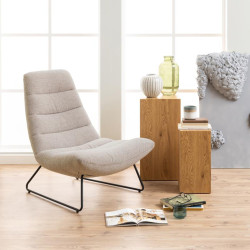 Fauteuil relax en tissu beige et pieds en métal GLIFFORD