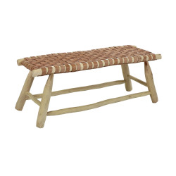 Banc 105cm en bois et cuir tressé marron ZION