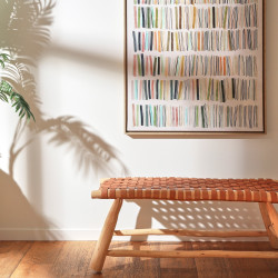 Banc 105cm en bois et cuir tressé marron ZION