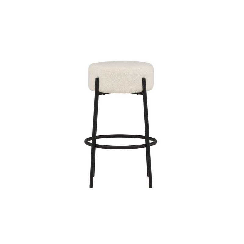 Tabouret de bar en tissu bouclé blanc pieds métal noir NEGAN