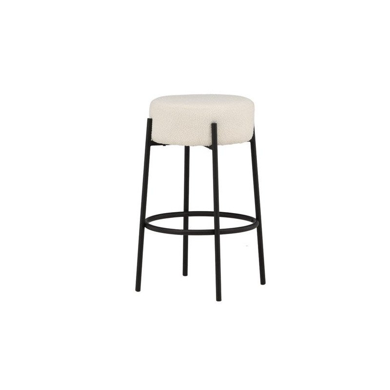 Tabouret de bar en tissu bouclé blanc pieds métal noir NEGAN