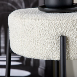 Tabouret de bar en tissu bouclé blanc pieds métal noir NEGAN