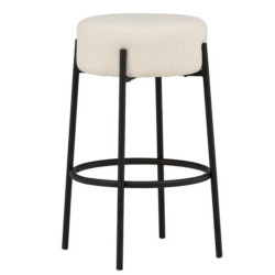 Tabouret de bar en tissu bouclé blanc pieds métal noir NEGAN