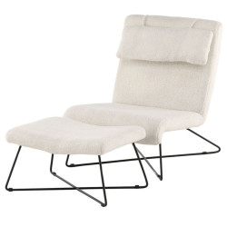 Fauteuil lounge en tissu bouclé blanc KEEN