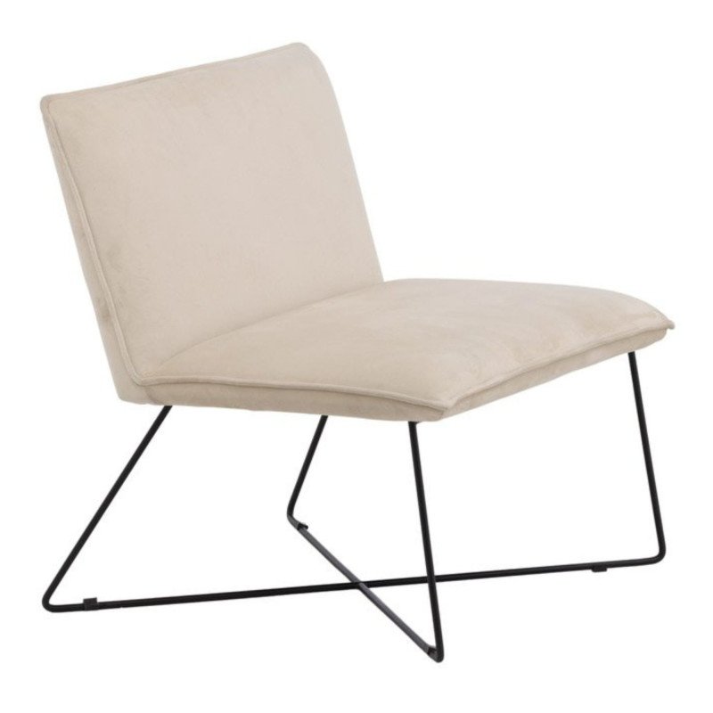 Fauteuil en velours beige et métal noir moderne CHUA