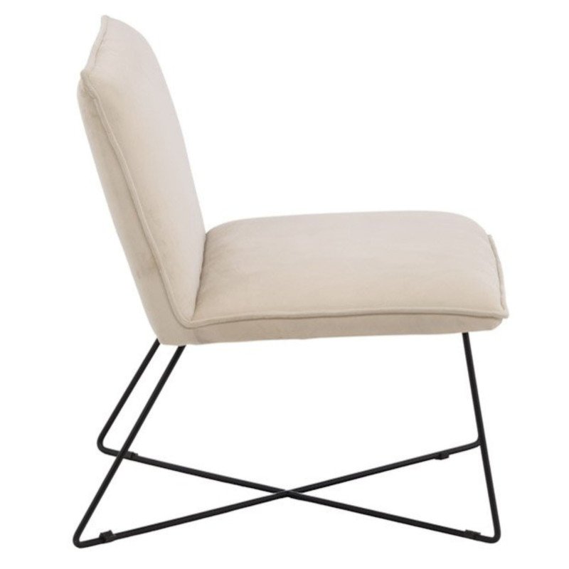 Fauteuil en velours beige et métal noir moderne CHUA