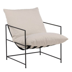 Fauteuil en tissu blanc avec accoudoirs en métal noir TED