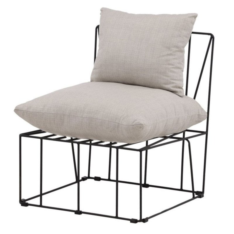 Fauteuil moderne en tissu beige et métal noir TEL