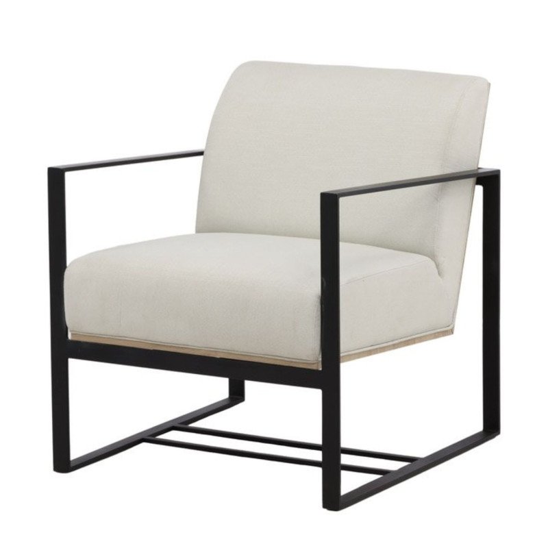 Fauteuil moderne en tissu blanc et pieds en métal noir VOILE