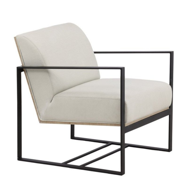 Fauteuil moderne en tissu blanc et pieds en métal noir VOILE