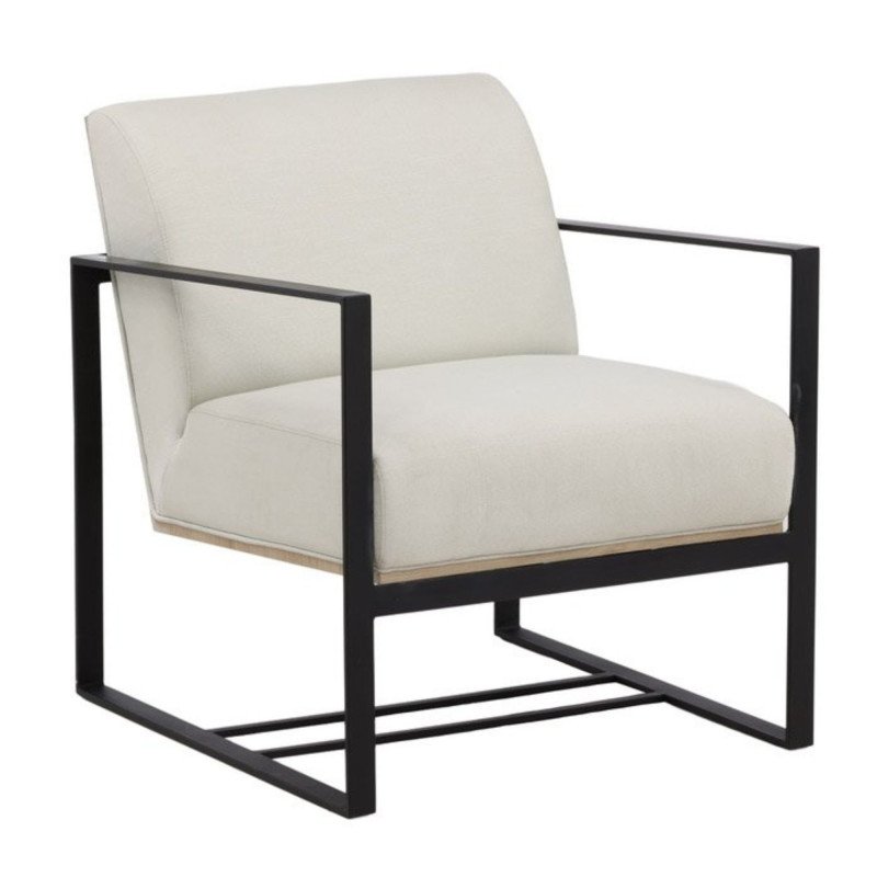 Fauteuil moderne en tissu blanc et pieds en métal noir VOILE