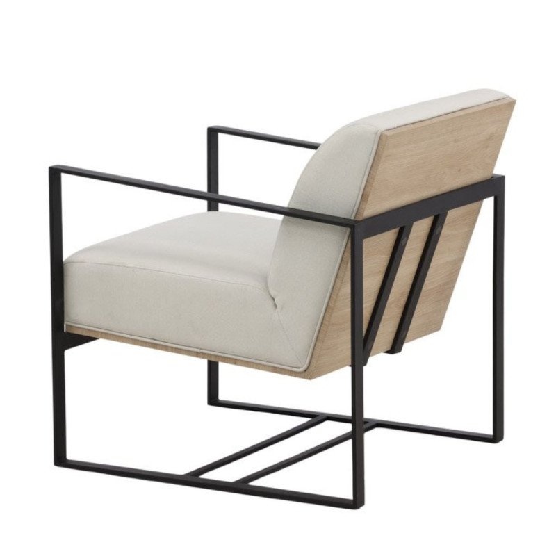 Fauteuil moderne en tissu blanc et pieds en métal noir VOILE