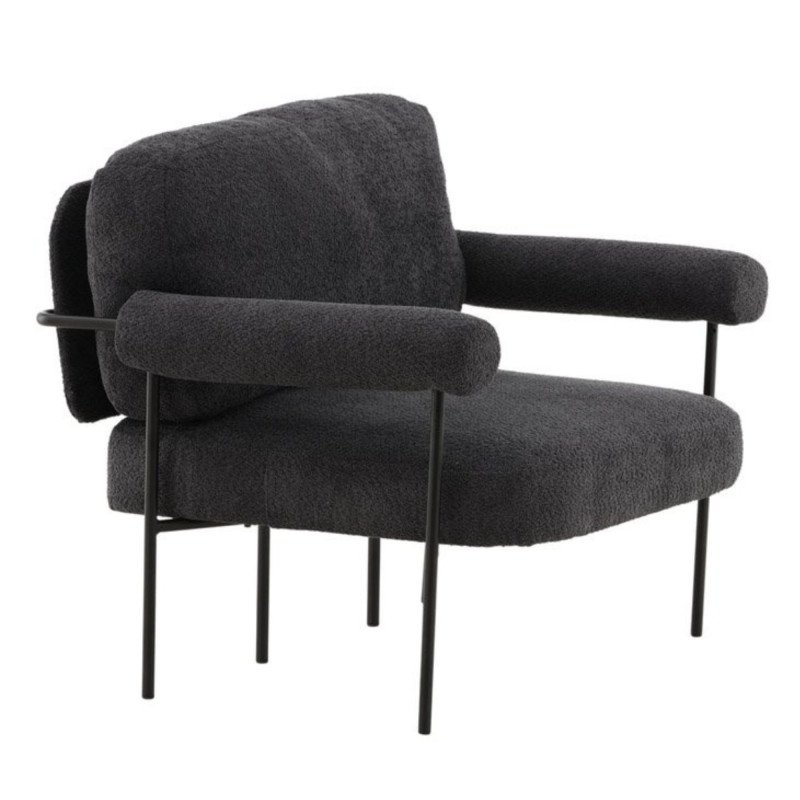 Fauteuil en tissu gris foncé et métal avec accoudoirs HUGUES