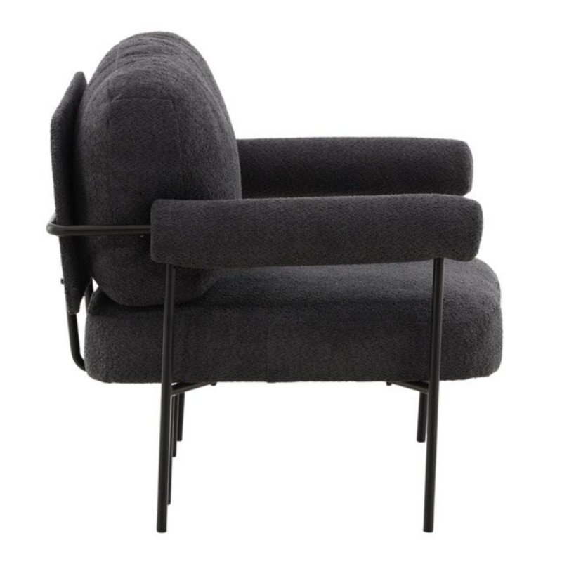 Fauteuil en tissu gris foncé et métal avec accoudoirs HUGUES