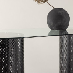 Table à manger design industriel en verre et acier 200cm ADLEY