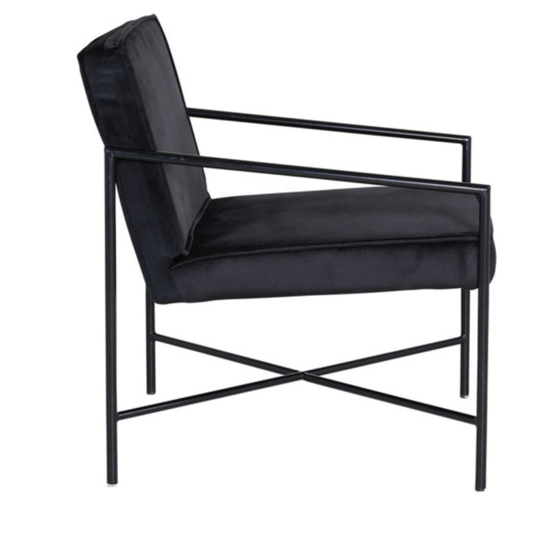 Fauteuil minimaliste en velours et métal noir RAPHAELLE